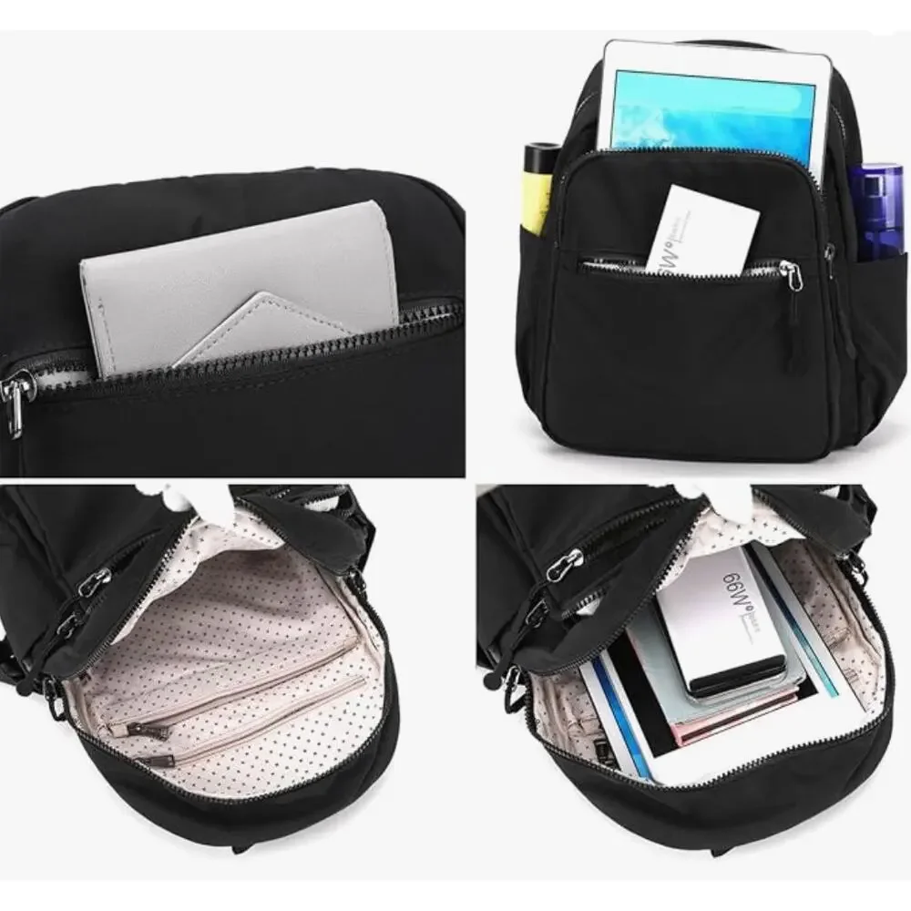 Mini Lightweight Waterproof Nylon Women Backpack Purse with Multi-Pockets- Camel